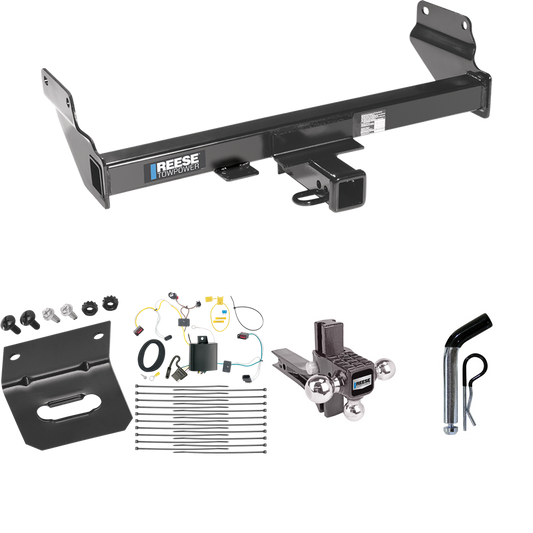 Fits 2014-2021 Jeep Grand Cherokee Trailer Hitch Tow PKG w/ 4-Flat Wiring Harness + Adjustable Drop Rise Triple Ball Ball Mount 1-7/8" & 2" & 2-5/16" Trailer Balls + Pin/Clip + Wiring Bracket (Excludes: w/OEM Tow Hook or ECODiesel Engine Models) By R