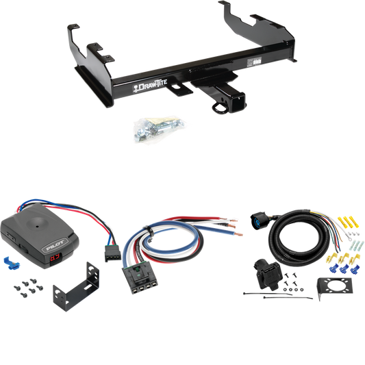 Fits 1979-1986 GMC K3500 Trailer Hitch Tow PKG w/ Pro Series Pilot Brake Control + Generic BC Wiring Adapter + 7-Way RV Wiring (For w/8' Bed Models) By Draw-Tite