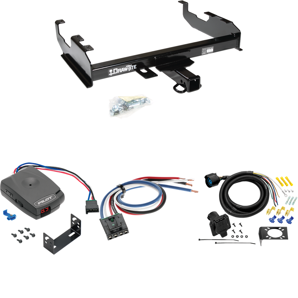 Fits 1963-1986 Chevrolet C10 Trailer Hitch Tow PKG w/ Pro Series Pilot Brake Control + Generic BC Wiring Adapter + 7-Way RV Wiring (For w/8' Bed Models) By Draw-Tite