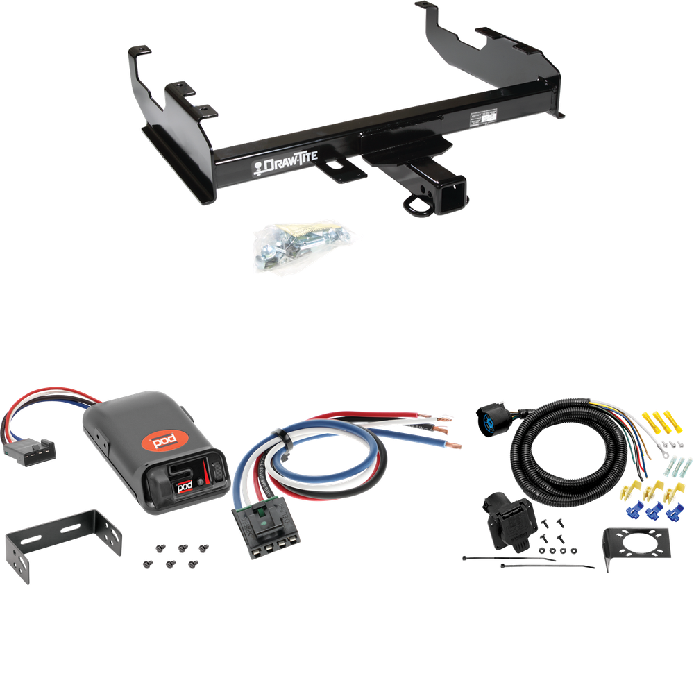 Fits 1963-1986 Chevrolet C20 Trailer Hitch Tow PKG w/ Pro Series POD Brake Control + Generic BC Wiring Adapter + 7-Way RV Wiring (For w/8' Bed Models) By Draw-Tite