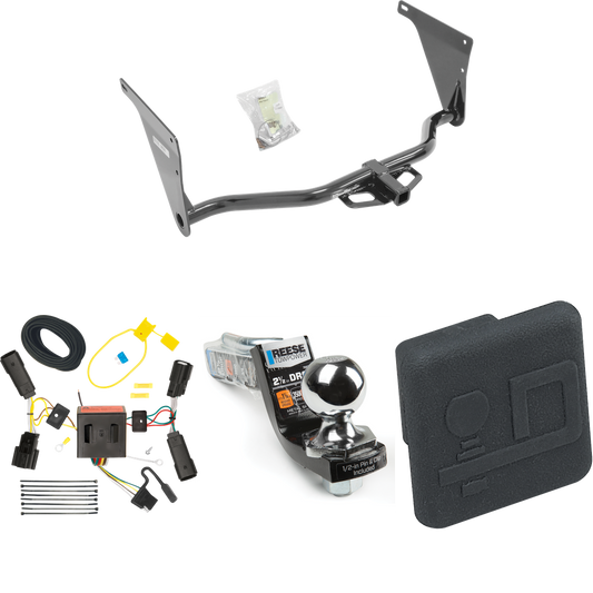 Fits 2013-2016 Ford Escape Trailer Hitch Tow PKG w/ 4-Flat Wiring Harness + Interlock Starter Kit w/ 2" Ball 2-1/2" Drop 2" Rise + Hitch Cover By Draw-Tite