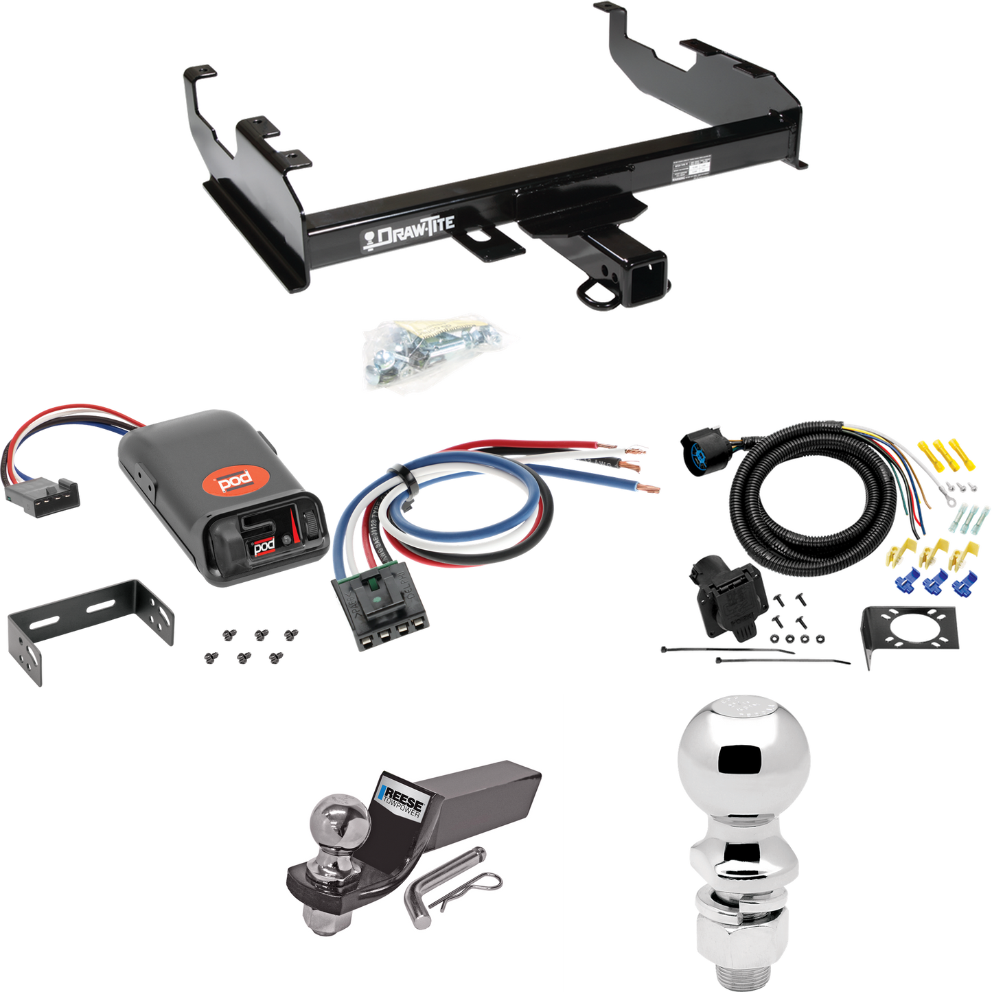 Fits 1967-1978 GMC K35 Trailer Hitch Tow PKG w/ Pro Series POD Brake Control + Generic BC Wiring Adapter + 7-Way RV Wiring + 2" & 2-5/16" Ball & Drop Mount (For w/8' Bed Models) By Draw-Tite