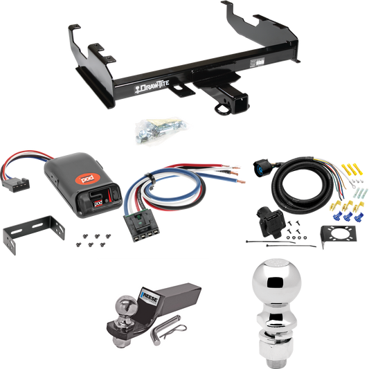 Se adapta al paquete de enganche de remolque GMC K35 1967-1978 con control de freno POD serie Pro + adaptador de cableado BC genérico + cableado RV de 7 vías + soporte de bola y caída de 2" y 2-5/16" (para modelos con cama de 8' ) Por Draw-Tite