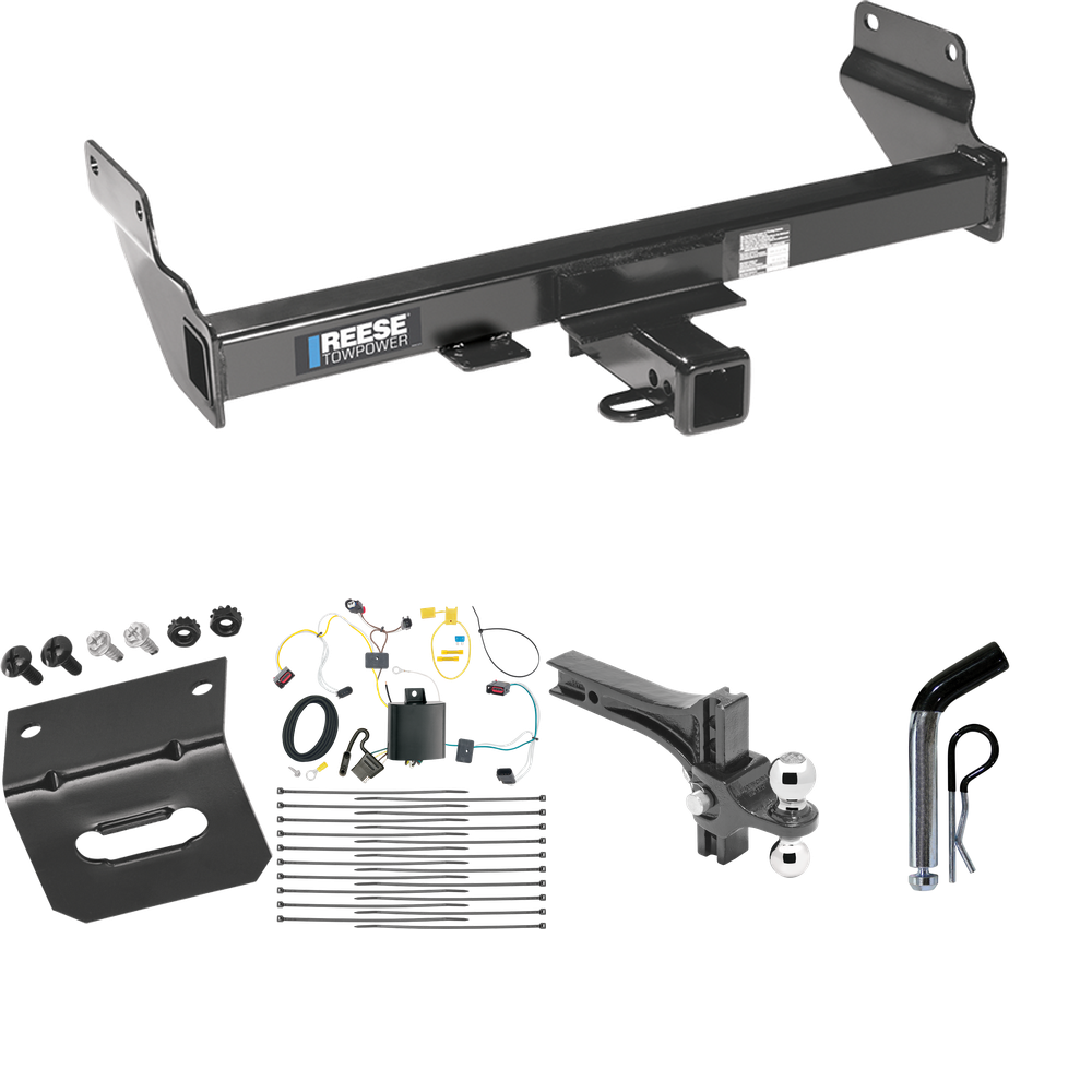 Fits 2014-2021 Jeep Grand Cherokee Trailer Hitch Tow PKG w/ 4-Flat Wiring Harness + Dual Adjustable Drop Rise Ball Ball Mount 2" & 2-5/16" Trailer Balls + Pin/Clip + Wiring Bracket (Excludes: w/OEM Tow Hook or ECODiesel Engine Models) By Reese Towpow