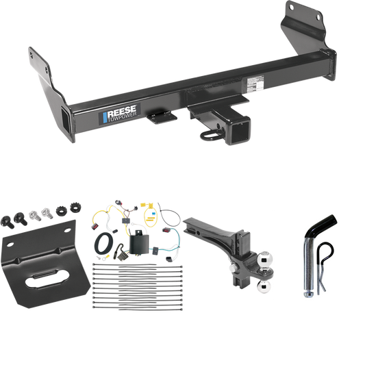 Fits 2014-2021 Jeep Grand Cherokee Trailer Hitch Tow PKG w/ 4-Flat Wiring Harness + Dual Adjustable Drop Rise Ball Ball Mount 2" & 2-5/16" Trailer Balls + Pin/Clip + Wiring Bracket (Excludes: w/OEM Tow Hook or ECODiesel Engine Models) By Reese Towpow