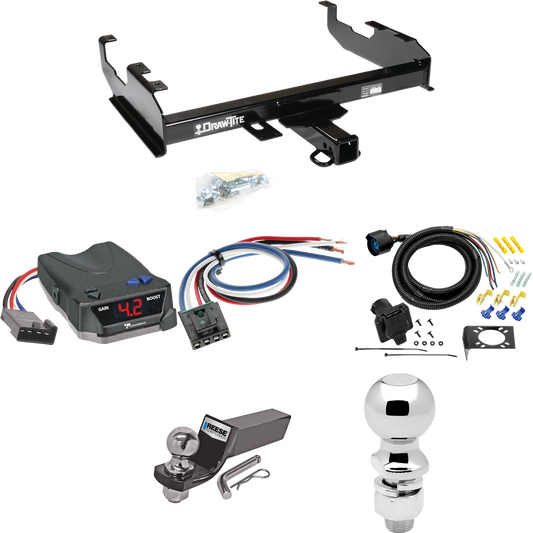 Fits 1979-1986 GMC C2500 Trailer Hitch Tow PKG w/ Tekonsha BRAKE-EVN Brake Control + Generic BC Wiring Adapter + 7-Way RV Wiring + 2" & 2-5/16" Ball & Drop Mount (For w/8' Bed Models) By Draw-Tite