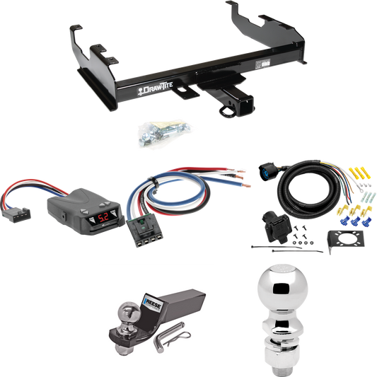 Fits 1988-1991 Chevrolet C2500 Trailer Hitch Tow PKG w/ Tekonsha Brakeman IV Brake Control + Generic BC Wiring Adapter + 7-Way RV Wiring + 2" & 2-5/16" Ball & Drop Mount (For Crew Cab w/8' Bed Models) By Draw-Tite