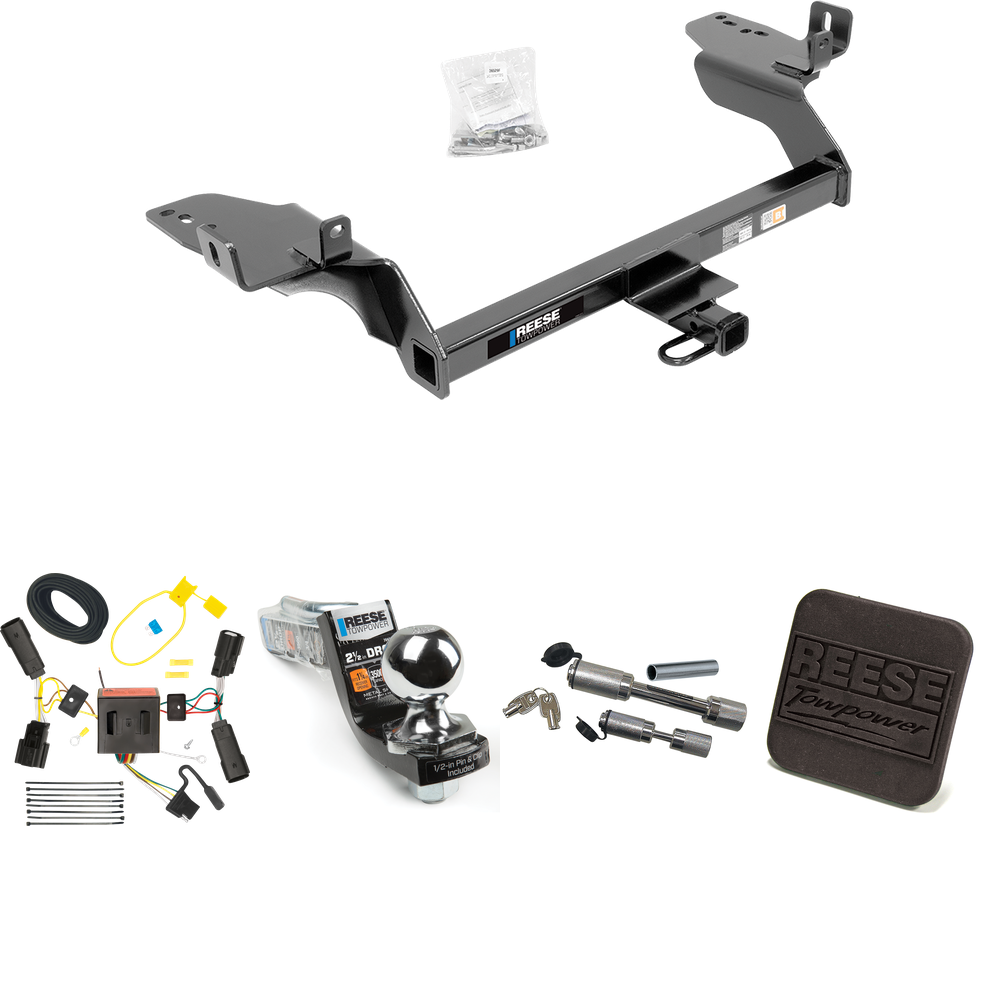 Fits 2013-2016 Ford Escape Trailer Hitch Tow PKG w/ 4-Flat Wiring Harness + Interlock Starter Kit w/ 2" Ball 2-1/2" Drop 2" Rise + Hitch Cover + Dual Hitch & Coupler Locks By Reese Towpower