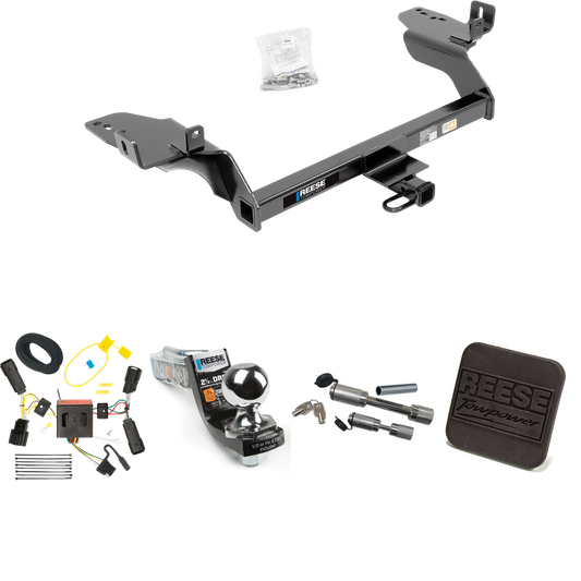 Fits 2013-2016 Ford Escape Trailer Hitch Tow PKG w/ 4-Flat Wiring Harness + Interlock Starter Kit w/ 2" Ball 2-1/2" Drop 2" Rise + Hitch Cover + Dual Hitch & Coupler Locks By Reese Towpower