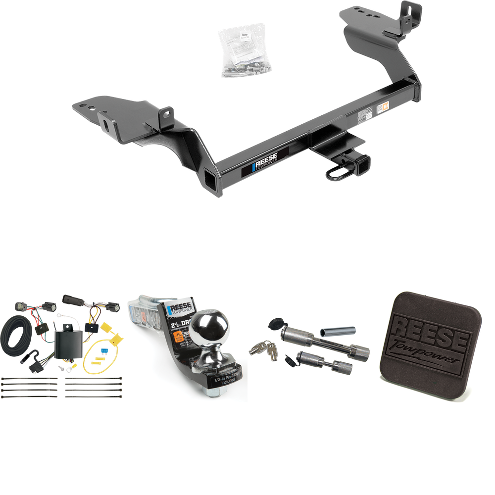 Fits 2017-2018 Ford Escape Trailer Hitch Tow PKG w/ 4-Flat Wiring Harness + Interlock Starter Kit w/ 2" Ball 2-1/2" Drop 2" Rise + Hitch Cover + Dual Hitch & Coupler Locks By Reese Towpower