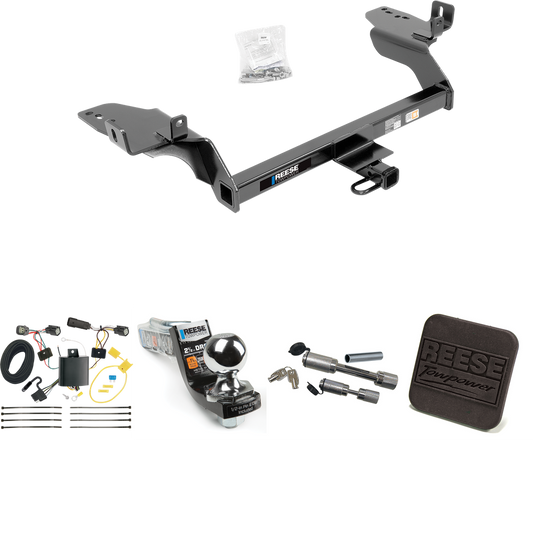 Fits 2017-2018 Ford Escape Trailer Hitch Tow PKG w/ 4-Flat Wiring Harness + Interlock Starter Kit w/ 2" Ball 2-1/2" Drop 2" Rise + Hitch Cover + Dual Hitch & Coupler Locks By Reese Towpower