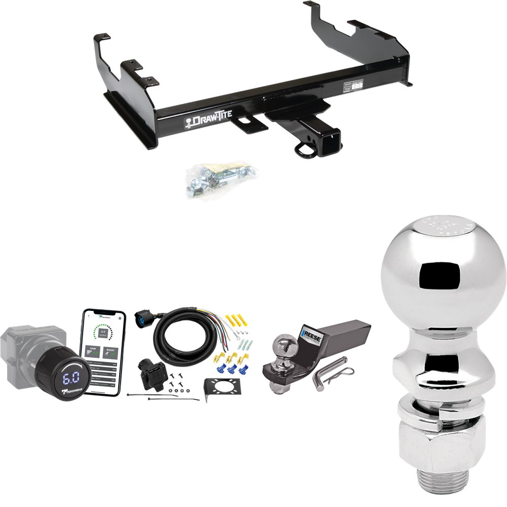 Fits 1988-1991 Chevrolet K3500 Trailer Hitch Tow PKG w/ Tekonsha Prodigy iD Bluetooth Wireless Brake Control + 7-Way RV Wiring + 2" & 2-5/16" Ball & Drop Mount (For Crew Cab w/8' Bed Models) By Draw-Tite