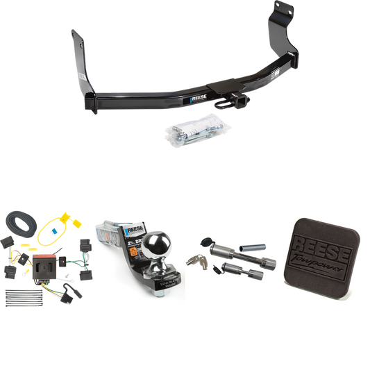 Fits 2008-2011 Mazda Tribute Trailer Hitch Tow PKG w/ 4-Flat Wiring Harness + Interlock Starter Kit w/ 2" Ball 2-1/2" Drop 2" Rise + Hitch Cover + Dual Hitch & Coupler Locks By Reese Towpower