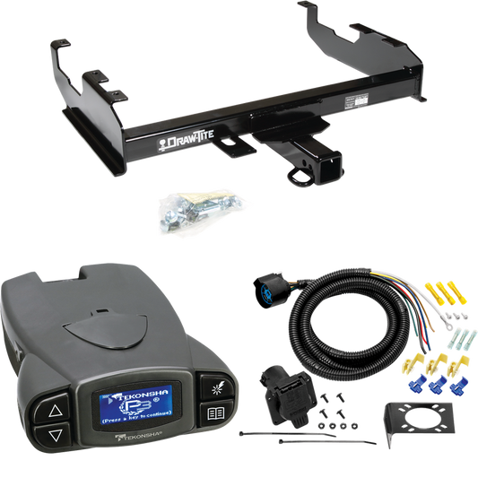 Fits 1988-1991 Chevrolet K3500 Trailer Hitch Tow PKG w/ Tekonsha Prodigy P3 Brake Control + 7-Way RV Wiring (For Crew Cab w/8' Bed Models) By Draw-Tite