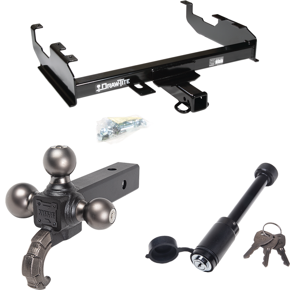 Fits 1963-1972 Ford F-100 Trailer Hitch Tow PKG + Tactical Triple Ball Ball Mount 1-7/8" & 2" & 2-5/16" Balls & Tow Hook + Tactical Dogbone Lock By Draw-Tite