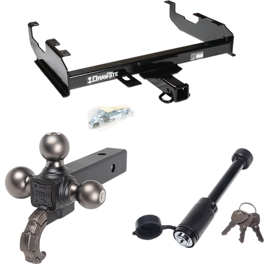 Fits 1963-1972 Ford F-100 Trailer Hitch Tow PKG + Tactical Triple Ball Ball Mount 1-7/8" & 2" & 2-5/16" Balls & Tow Hook + Tactical Dogbone Lock By Draw-Tite