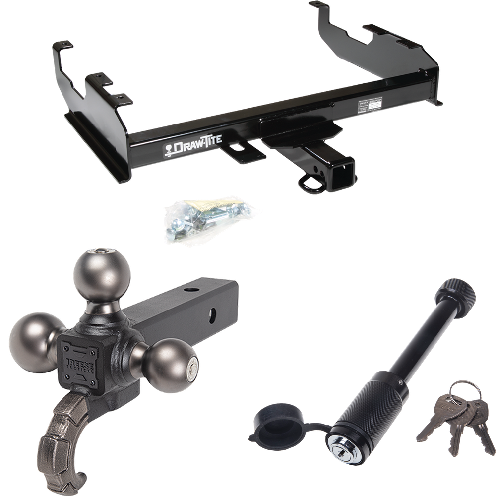 Fits 1963-1972 Chevrolet C30 Trailer Hitch Tow PKG + Tactical Triple Ball Ball Mount 1-7/8" & 2" & 2-5/16" Balls & Tow Hook + Tactical Dogbone Lock (For w/8' Bed Models) By Draw-Tite