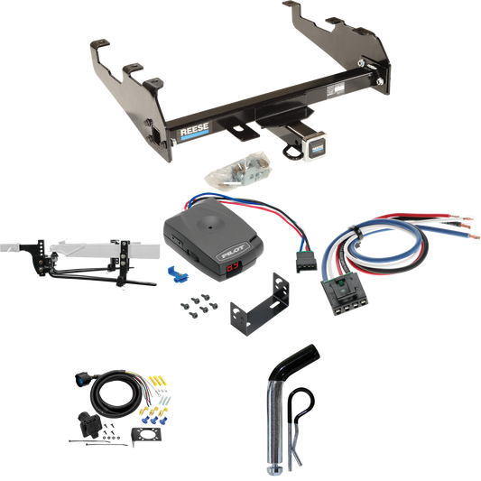 Fits 1967-1978 GMC C25 Trailer Hitch Tow PKG w/ 11.5K Round Bar Weight Distribution Hitch w/ 2-5/16" Ball + Pin/Clip + Pro Series Pilot Brake Control + Generic BC Wiring Adapter + 7-Way RV Wiring (For w/Deep Drop Bumper Models) By Reese Towpower