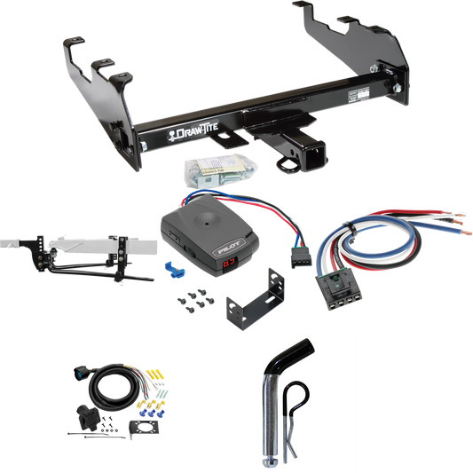 Fits 1963-1986 Chevrolet K10 Trailer Hitch Tow PKG w/ 11.5K Round Bar Weight Distribution Hitch w/ 2-5/16" Ball + Pin/Clip + Pro Series Pilot Brake Control + Generic BC Wiring Adapter + 7-Way RV Wiring (For w/Deep Drop Bumper Models) By Draw-Tite