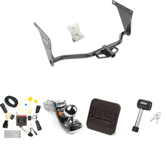 Fits 2013-2016 Ford Escape Trailer Hitch Tow PKG w/ 4-Flat Wiring Harness + Interlock Starter Kit w/ 2" Ball 2-1/2" Drop 2" Rise + Hitch Cover + Hitch Lock By Reese Towpower