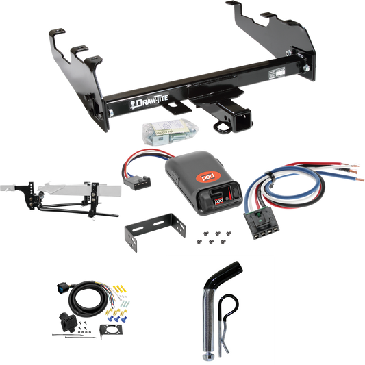 Fits 1963-1986 Chevrolet C30 Trailer Hitch Tow PKG w/ 11.5K Round Bar Weight Distribution Hitch w/ 2-5/16" Ball + Pin/Clip + Pro Series POD Brake Control + Generic BC Wiring Adapter + 7-Way RV Wiring (For w/Deep Drop Bumper Models) By Draw-Tite