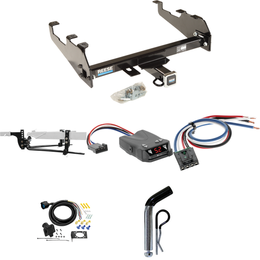 Fits 1963-1986 Chevrolet C20 Trailer Hitch Tow PKG w/ 11.5K Round Bar Weight Distribution Hitch w/ 2-5/16" Ball + Pin/Clip + Tekonsha Brakeman IV Brake Control + Generic BC Wiring Adapter + 7-Way RV Wiring (For w/Deep Drop Bumper Models) By Reese Tow