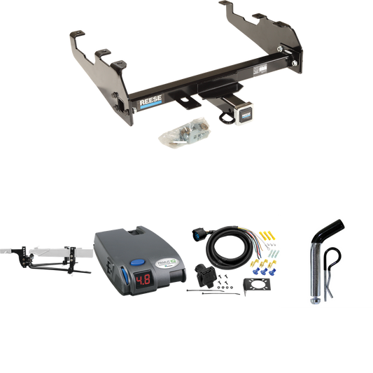 Fits 1979-1986 GMC K1500 Trailer Hitch Tow PKG w/ 11.5K Round Bar Weight Distribution Hitch w/ 2-5/16" Ball + Pin/Clip + Tekonsha Primus IQ Brake Control + 7-Way RV Wiring (For w/Deep Drop Bumper Models) By Reese Towpower