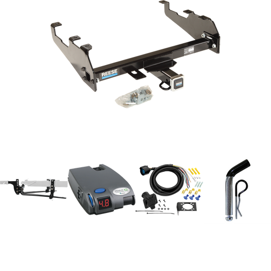 Fits 1963-1965 GMC 1500 Series Trailer Hitch Tow PKG w/ 11.5K Round Bar Weight Distribution Hitch w/ 2-5/16" Ball + Pin/Clip + Tekonsha Primus IQ Brake Control + 7-Way RV Wiring (For w/Deep Drop Bumper Models) By Reese Towpower