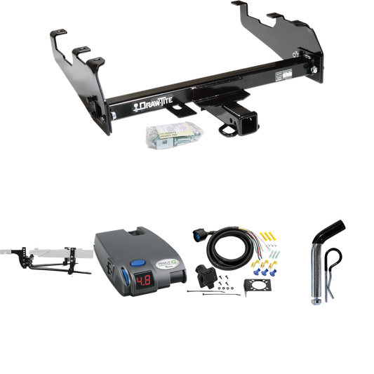 Fits 1988-1991 GMC K3500 Trailer Hitch Tow PKG w/ 11.5K Round Bar Weight Distribution Hitch w/ 2-5/16" Ball + Pin/Clip + Tekonsha Primus IQ Brake Control + 7-Way RV Wiring (For w/Deep Drop Bumper Models) By Draw-Tite