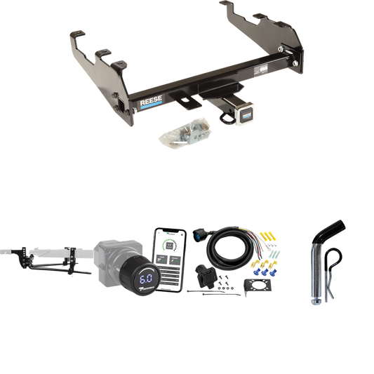 Fits 1979-1986 GMC C1500 Trailer Hitch Tow PKG w/ 11.5K Round Bar Weight Distribution Hitch w/ 2-5/16" Ball + Pin/Clip + Tekonsha Prodigy iD Bluetooth Wireless Brake Control + 7-Way RV Wiring (For w/Deep Drop Bumper Models) By Reese Towpower