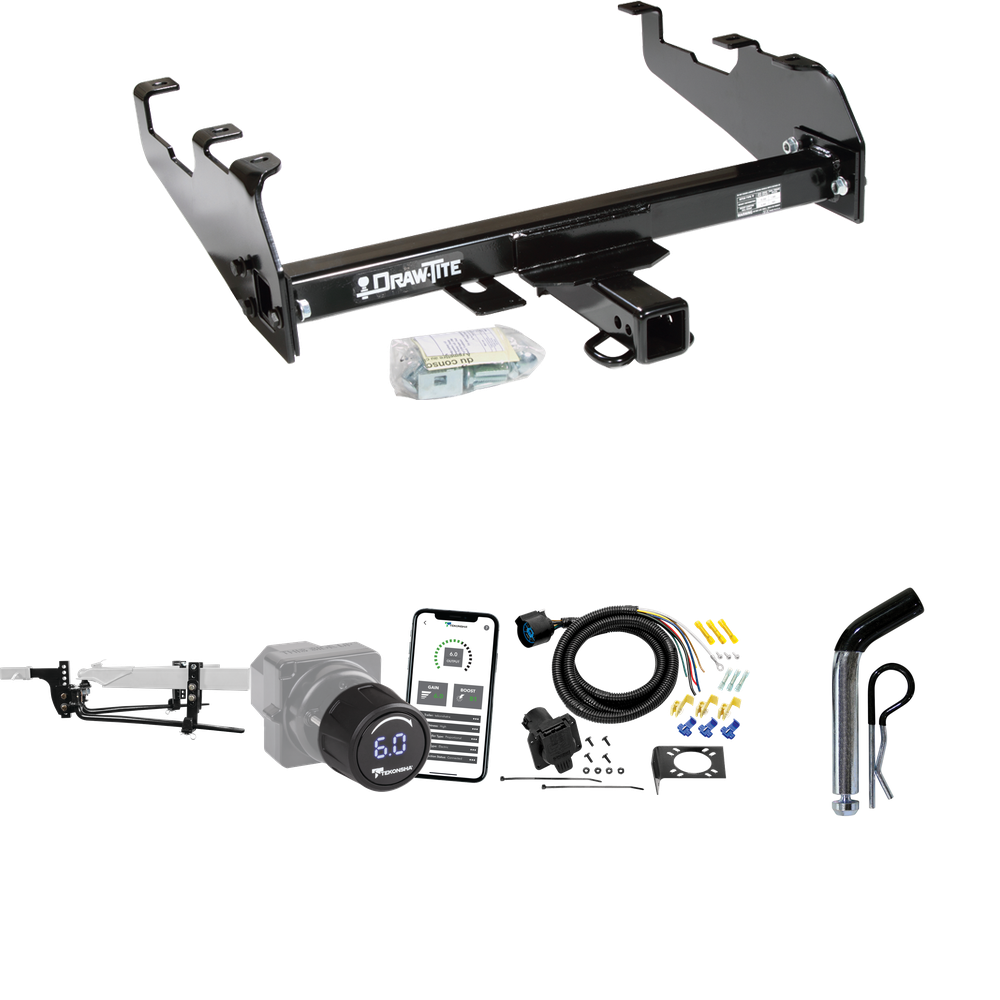 Fits 1980-1983 Ford F-100 Trailer Hitch Tow PKG w/ 11.5K Round Bar Weight Distribution Hitch w/ 2-5/16" Ball + Pin/Clip + Tekonsha Prodigy iD Bluetooth Wireless Brake Control + 7-Way RV Wiring (For w/Deep Drop Bumper, Except w/Custom Fascia Models) B