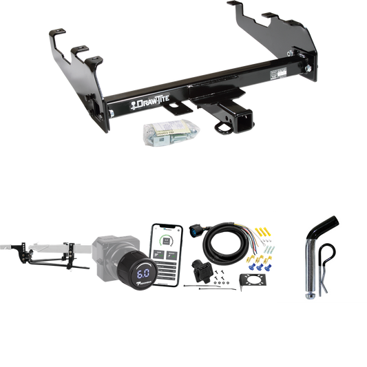 Fits 1980-1983 Ford F-100 Trailer Hitch Tow PKG w/ 11.5K Round Bar Weight Distribution Hitch w/ 2-5/16" Ball + Pin/Clip + Tekonsha Prodigy iD Bluetooth Wireless Brake Control + 7-Way RV Wiring (For w/Deep Drop Bumper, Except w/Custom Fascia Models) B