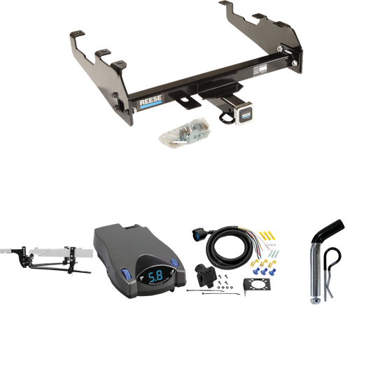 Fits 1963-1979 Ford F-100 Trailer Hitch Tow PKG w/ 11.5K Round Bar Weight Distribution Hitch w/ 2-5/16" Ball + Pin/Clip + Tekonsha Prodigy P2 Brake Control + 7-Way RV Wiring (For w/Deep Drop Bumper Models) By Reese Towpower