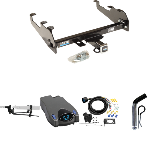 Fits 1987-1993 Ford F-150 Trailer Hitch Tow PKG w/ 11.5K Round Bar Weight Distribution Hitch w/ 2-5/16" Ball + Pin/Clip + Tekonsha Prodigy P2 Brake Control + 7-Way RV Wiring (For w/Deep Drop Bumper Models) By Reese Towpower