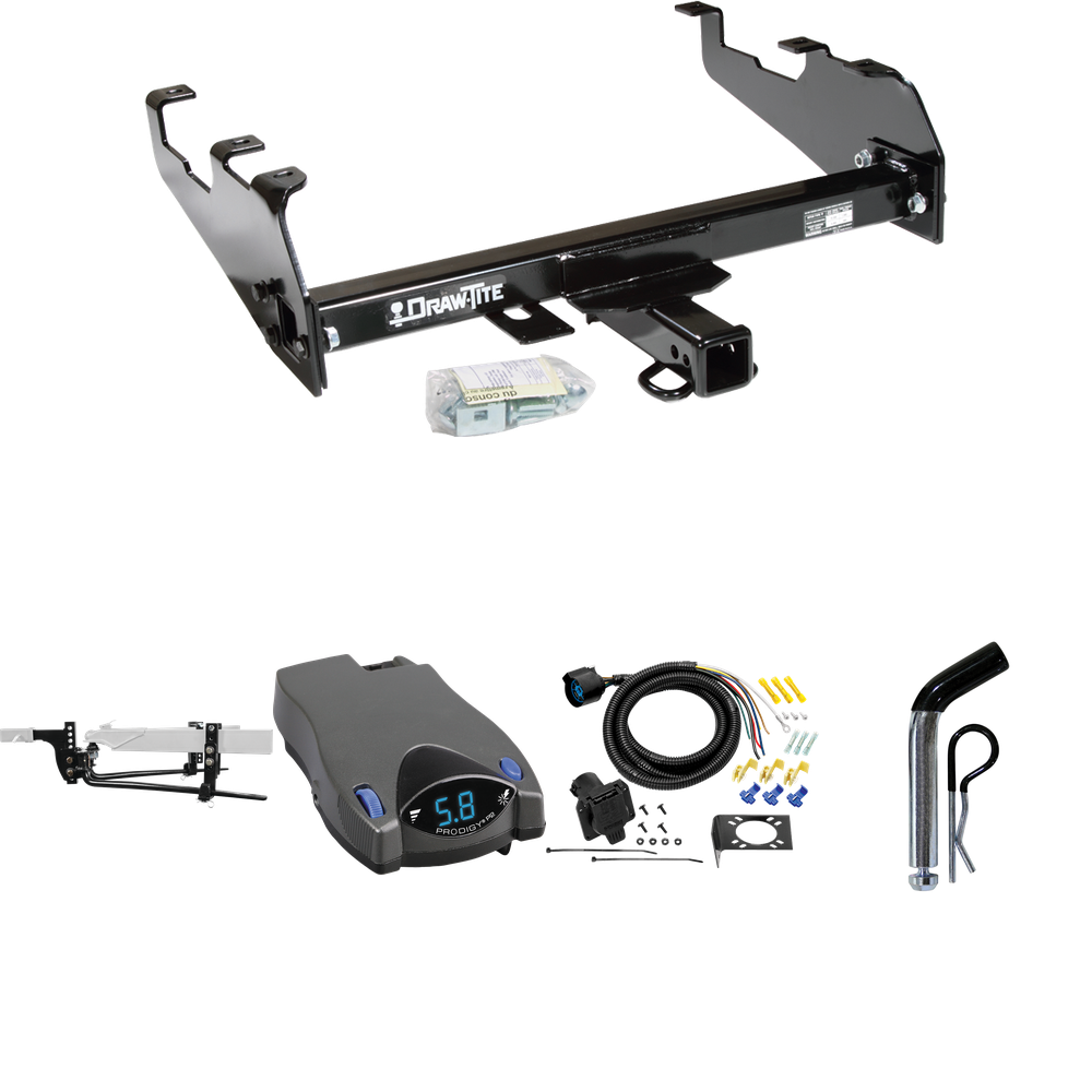 Fits 1963-1979 Ford F-100 Trailer Hitch Tow PKG w/ 11.5K Round Bar Weight Distribution Hitch w/ 2-5/16" Ball + Pin/Clip + Tekonsha Prodigy P2 Brake Control + 7-Way RV Wiring (For w/Deep Drop Bumper Models) By Draw-Tite