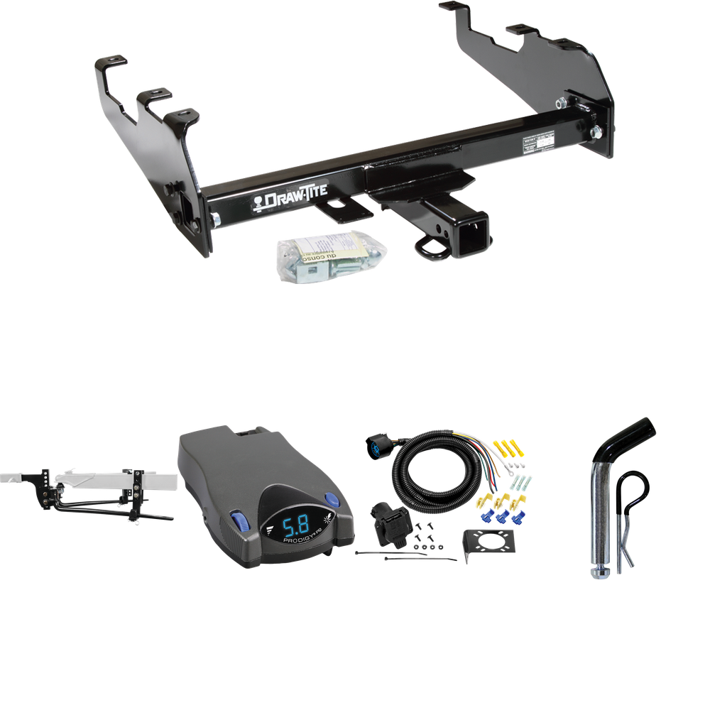 Fits 1979-1986 GMC C1500 Trailer Hitch Tow PKG w/ 11.5K Round Bar Weight Distribution Hitch w/ 2-5/16" Ball + Pin/Clip + Tekonsha Prodigy P2 Brake Control + 7-Way RV Wiring (For w/Deep Drop Bumper Models) By Draw-Tite