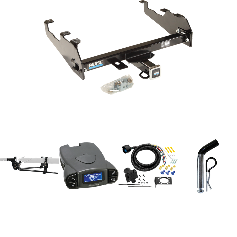 Fits 1987-1993 Ford F-150 Trailer Hitch Tow PKG w/ 11.5K Round Bar Weight Distribution Hitch w/ 2-5/16" Ball + Pin/Clip + Tekonsha Prodigy P3 Brake Control + 7-Way RV Wiring (For w/Deep Drop Bumper Models) By Reese Towpower