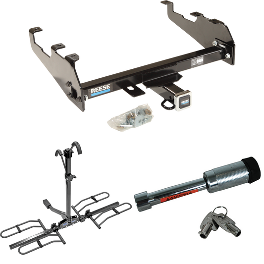 Fits 1969-1970 International 1000D Trailer Hitch Tow PKG w/ 2 Bike Plaform Style Carrier Rack + Hitch Lock (For w/Deep Drop Bumper Models) By Reese Towpower