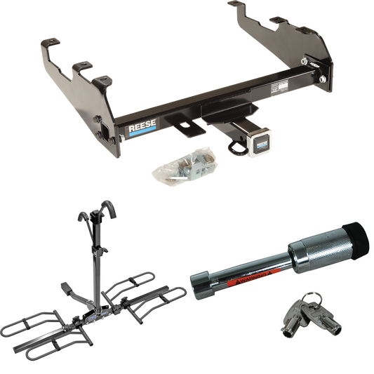 Fits 1963-1966 GMC 3500 Trailer Hitch Tow PKG w/ 2 Bike Plaform Style Carrier Rack + Hitch Lock (For w/Deep Drop Bumper Models) By Reese Towpower
