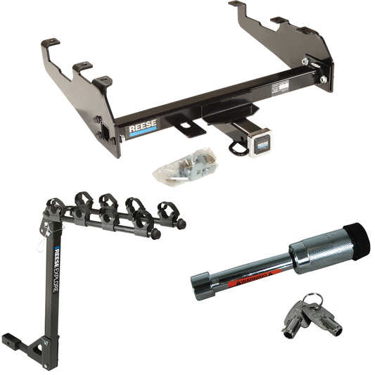 Fits 1967-1980 Dodge W300 Trailer Hitch Tow PKG w/ 4 Bike Carrier Rack + Hitch Lock (For w/Deep Drop Bumper Models) By Reese Towpower