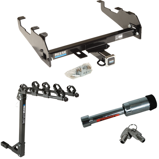 Fits 1963-1986 Chevrolet K20 Trailer Hitch Tow PKG w/ 4 Bike Carrier Rack + Hitch Lock (For w/Deep Drop Bumper Models) By Reese Towpower