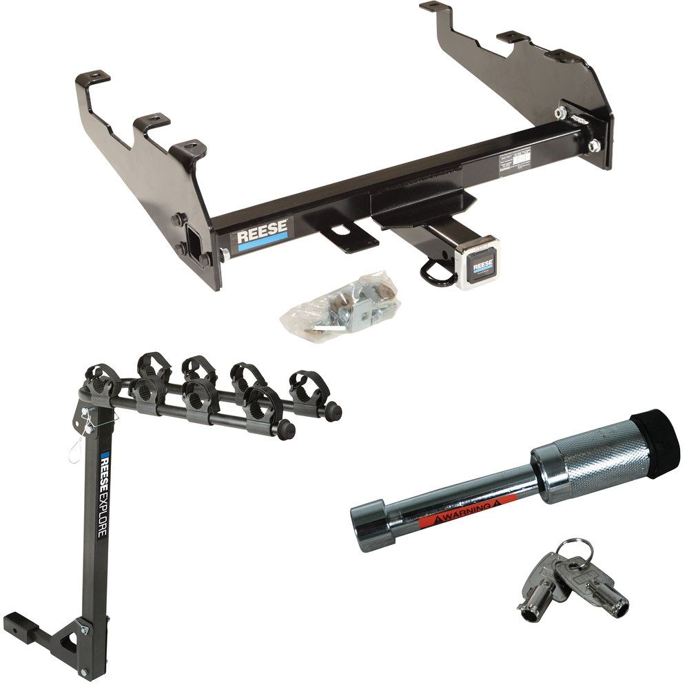 Fits 1967-1978 GMC K15 Trailer Hitch Tow PKG w/ 4 Bike Carrier Rack + Hitch Lock (For w/Deep Drop Bumper Models) By Reese Towpower