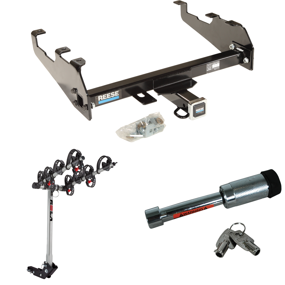 Fits 1967-1978 GMC C25 Trailer Hitch Tow PKG w/ 4 Bike Carrier Rack + Hitch Lock (For w/Deep Drop Bumper Models) By Reese Towpower