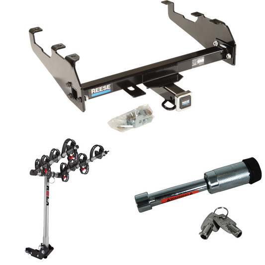 Fits 1963-1986 Chevrolet C10 Trailer Hitch Tow PKG w/ 4 Bike Carrier Rack + Hitch Lock (For w/Deep Drop Bumper Models) By Reese Towpower