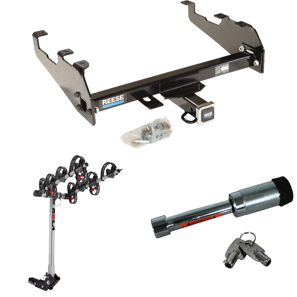 Fits 1963-1965 GMC 1000 Series Trailer Hitch Tow PKG w/ 4 Bike Carrier Rack + Hitch Lock (For w/Deep Drop Bumper Models) By Reese Towpower