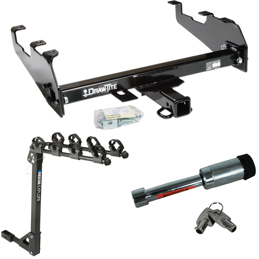 Fits 1975-1979 Ford F-150 Trailer Hitch Tow PKG w/ 4 Bike Carrier Rack + Hitch Lock (For w/Deep Drop Bumper Models) By Draw-Tite
