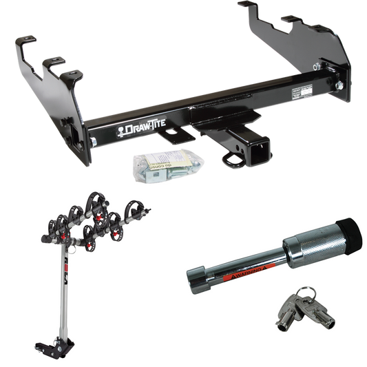 Fits 1967-1978 GMC K25 Trailer Hitch Tow PKG w/ 4 Bike Carrier Rack + Hitch Lock (For w/Deep Drop Bumper Models) By Draw-Tite