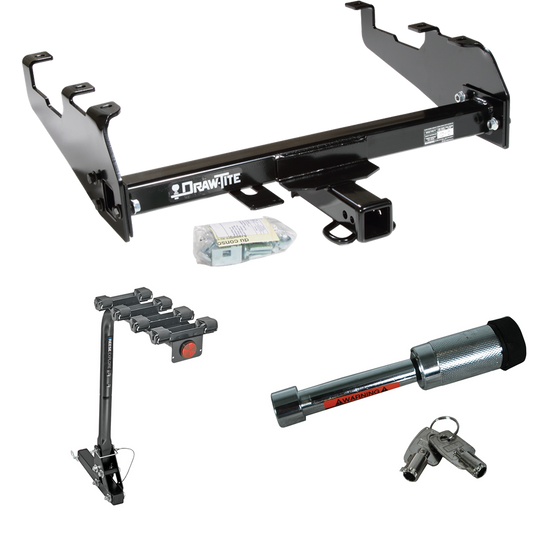 Fits 1963-1986 Chevrolet K20 Trailer Hitch Tow PKG w/ 4 Bike Carrier Rack + Hitch Lock (For w/Deep Drop Bumper Models) By Draw-Tite