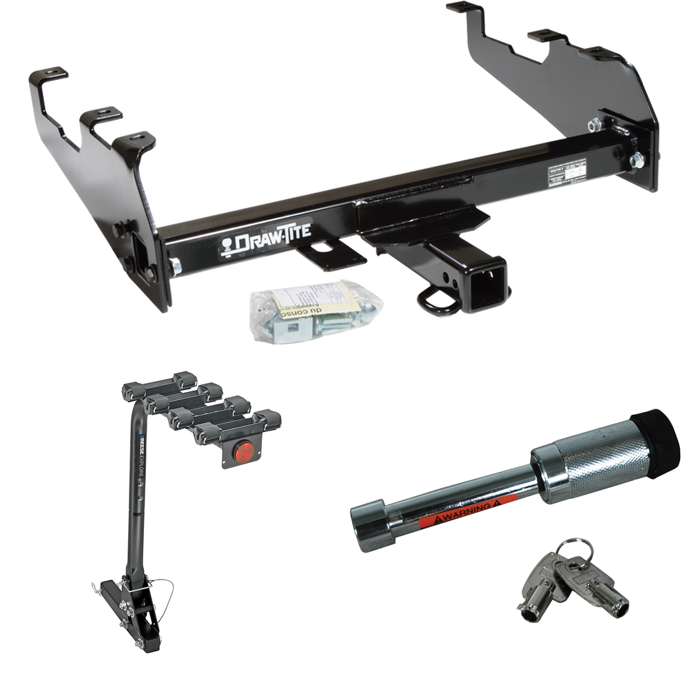 Fits 1963-1986 Chevrolet K20 Trailer Hitch Tow PKG w/ 4 Bike Carrier Rack + Hitch Lock (For w/Deep Drop Bumper Models) By Draw-Tite