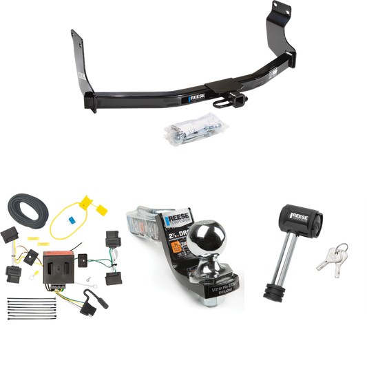 Fits 2008-2011 Mazda Tribute Trailer Hitch Tow PKG w/ 4-Flat Wiring Harness + Interlock Starter Kit w/ 2" Ball 2-1/2" Drop 2" Rise + Hitch Lock By Reese Towpower